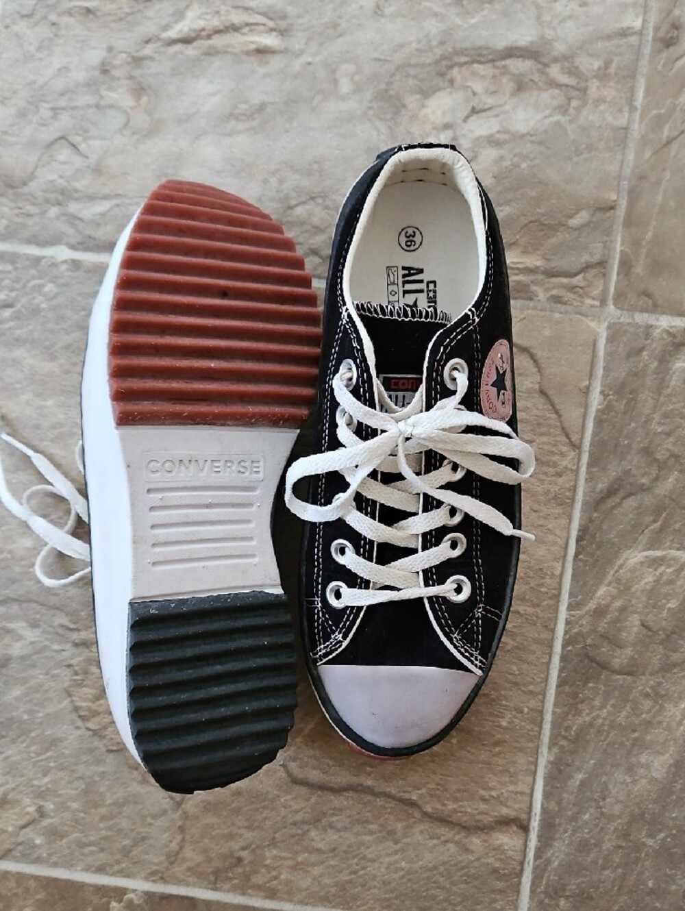 Converse Black Low Top Sneakers with Pink Logo Patch - Picture 2 of 3